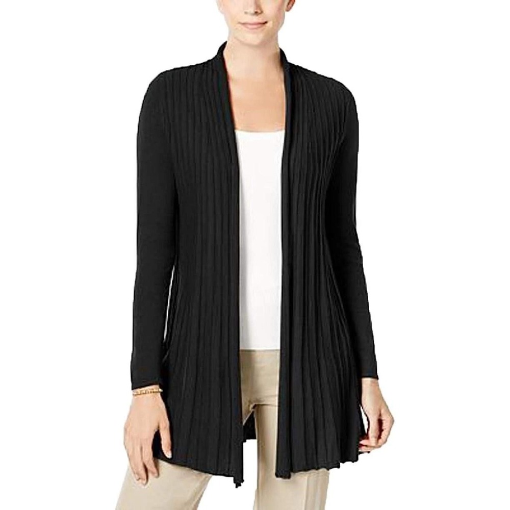 BIRCH NY‎ Women's Ribbed Long Sleeve Open-Front Cardigan Black Size Medium NWT